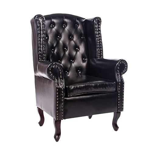 New Queen Anne Fireside High Back wing back leather chair Chesterfield