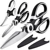OMDAR Food Grade Kitchen Shears 3 Pack- Lifetime Replacement Warranty -Heavy Duty Stainless Steel Cooking Scissors for Cutting Meat, Food, Fish, Poultry Multipurpose Sharp Sissors for Dishwasher Safe
