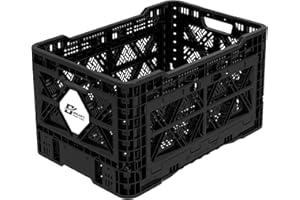 GYEONGNAM TRADING INC. Bigant Heavy Duty Collapsible & Stackable Plastic Milk Crate-Medium Size, Black, Stackable Open Front Organizer, Set of 1, Snap Lock Foldable Industrial Garage Storage Bin Container Utility Basket