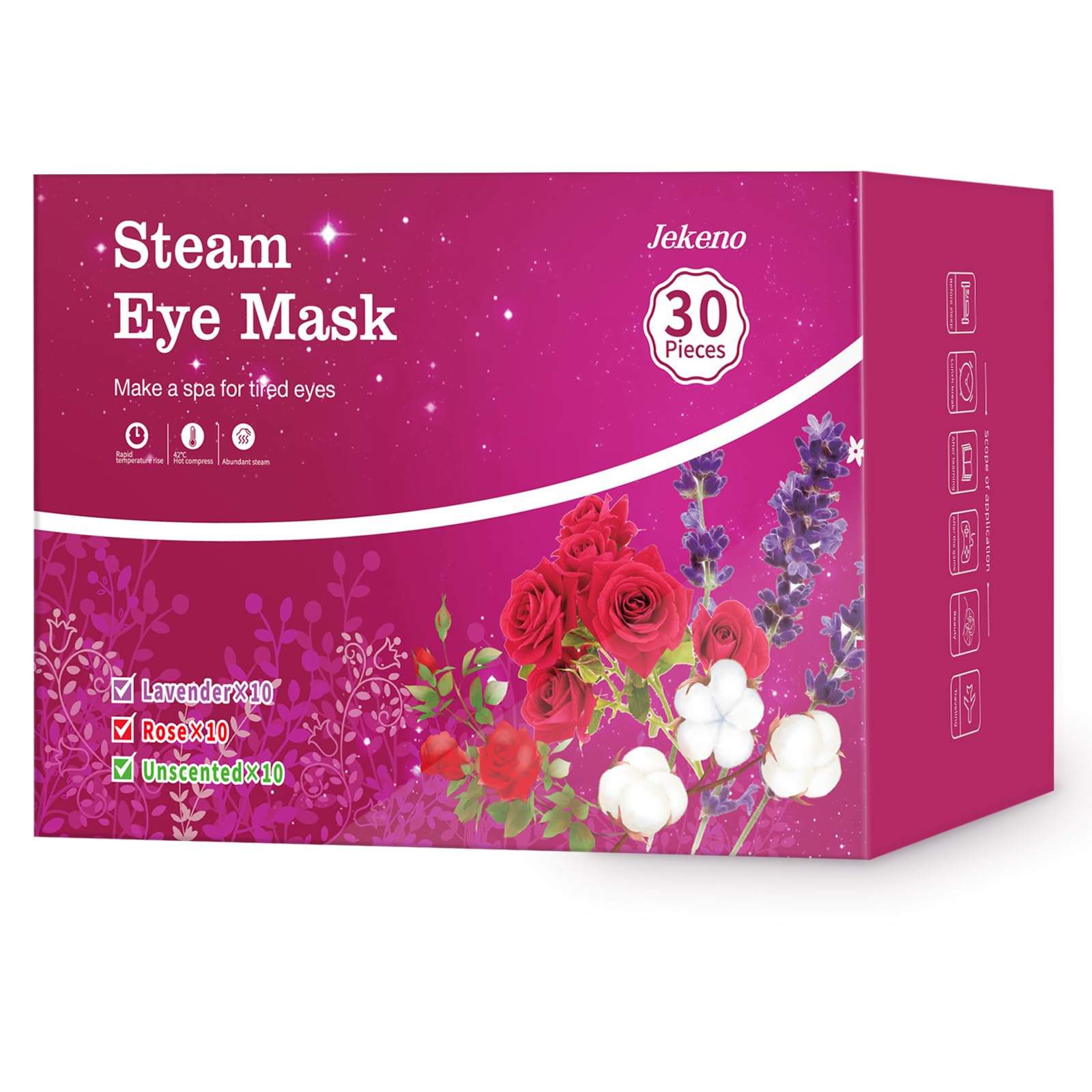Jekeno Steam Eye Mask, 30 Packs Eye Masks for Dry Eyes, 40-60 Minutes Self Moist Warm Compress Heated Disposable Mask for Sleep, Spa Relaxing Trip Gifts, Travel Essentials for Women Men