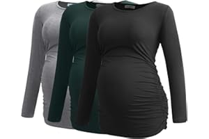 Smallshow Women's Maternity Shirts Long Sleeve Pregnancy Clothes Tops 3-Pack