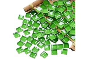 FAIRUO Mosaic Tiles Squares Dark Green Crystal Mosaic Glass Tile for Crafts Bulk DIY Picture Frames Handmade Jewelry Coasters Art Material Decoration,1x1cm,100 Pieces