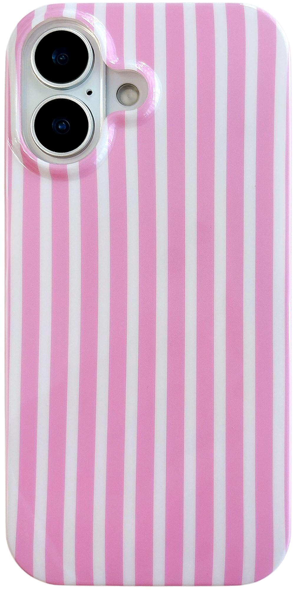 Qokey Compatible for iPhone 17 Case, Cute Stripes Aesthetics Phone Cover, Glossy Soft TPU Slim Lightweight Fashion Shockproof Case for Women, Pink and White