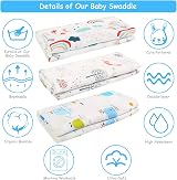 BelleStyle Muslin Swaddle 120x120 Bamboo Cotton 3 Pack Blue Whale Rainbow Horse view 5