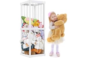 KIDINIX Stuffed Animal Zoo Toy Storage, 50”x20”x17” Kids Toy Organizer Wooden Material Extra Large Stuffed Animal Holder with Elastic Band for Kids' Bedroom Nursery Playroom Corner.Gift for Boys&Girls ,White