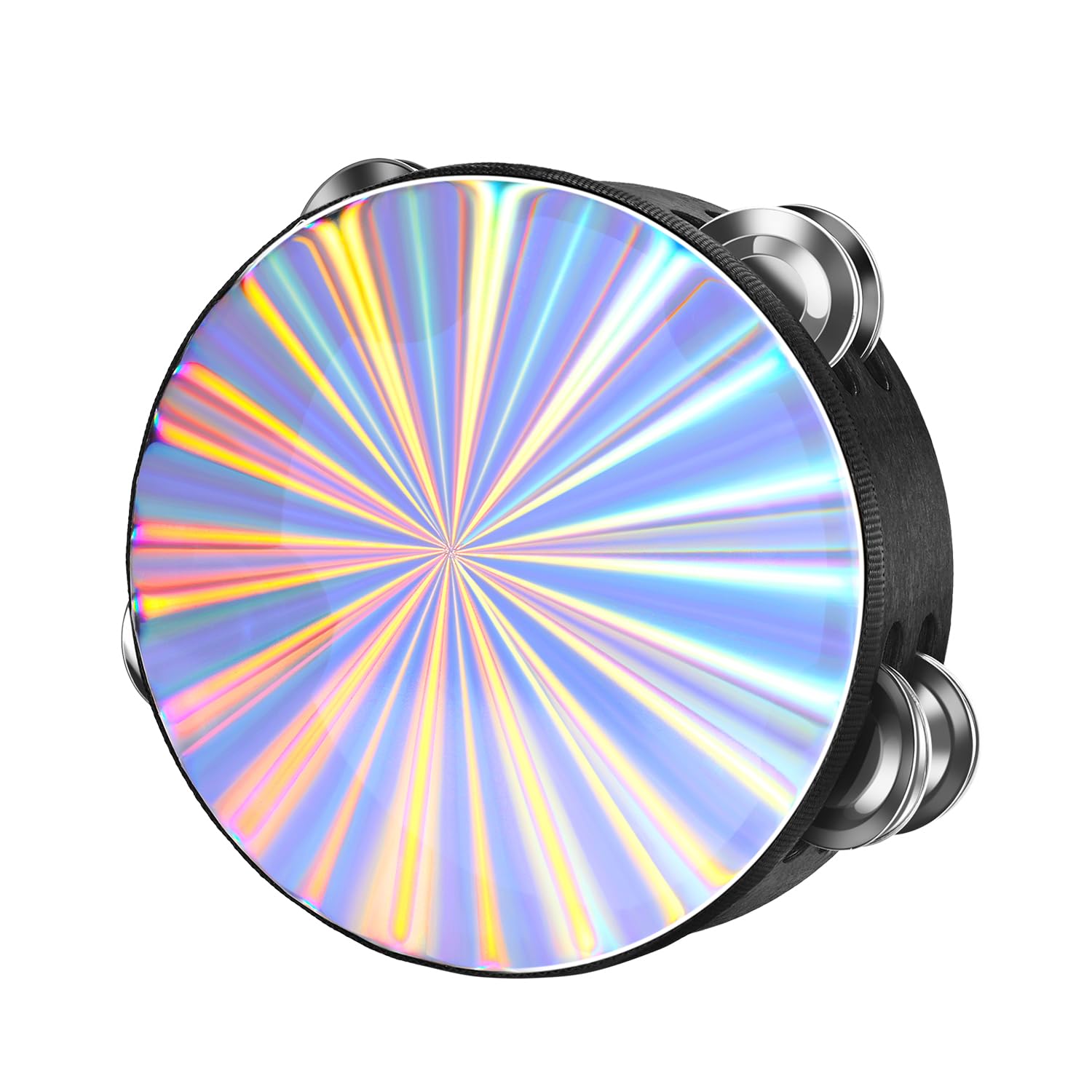 Flexzion Wood Church Tambourine Instrument - 6 Inch Reflective Hand Drums for Kids and Adults, Single Row Metal for Church, Parties, & Musical Events