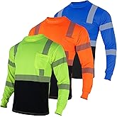 VENDACE 3pcs Safety T Shirts Reflective High Visibility Hi Vis Long Sleeve Construction Work Shirts for Men Class 3