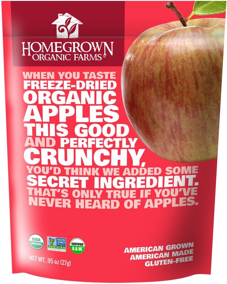 Freeze Dried Apple Snacks by Homegrown Organic Farms – Organic Non-GMO Freeze-Dried Apple Chips – All-Natural Vegan Freeze Dried Fruit (Apple .95oz)