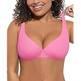 FeelinGirl Plunge Bras for Big Women Underwire V Neck No Padded Lifting Bra Full Coverage Everyday Bras Pink 34B