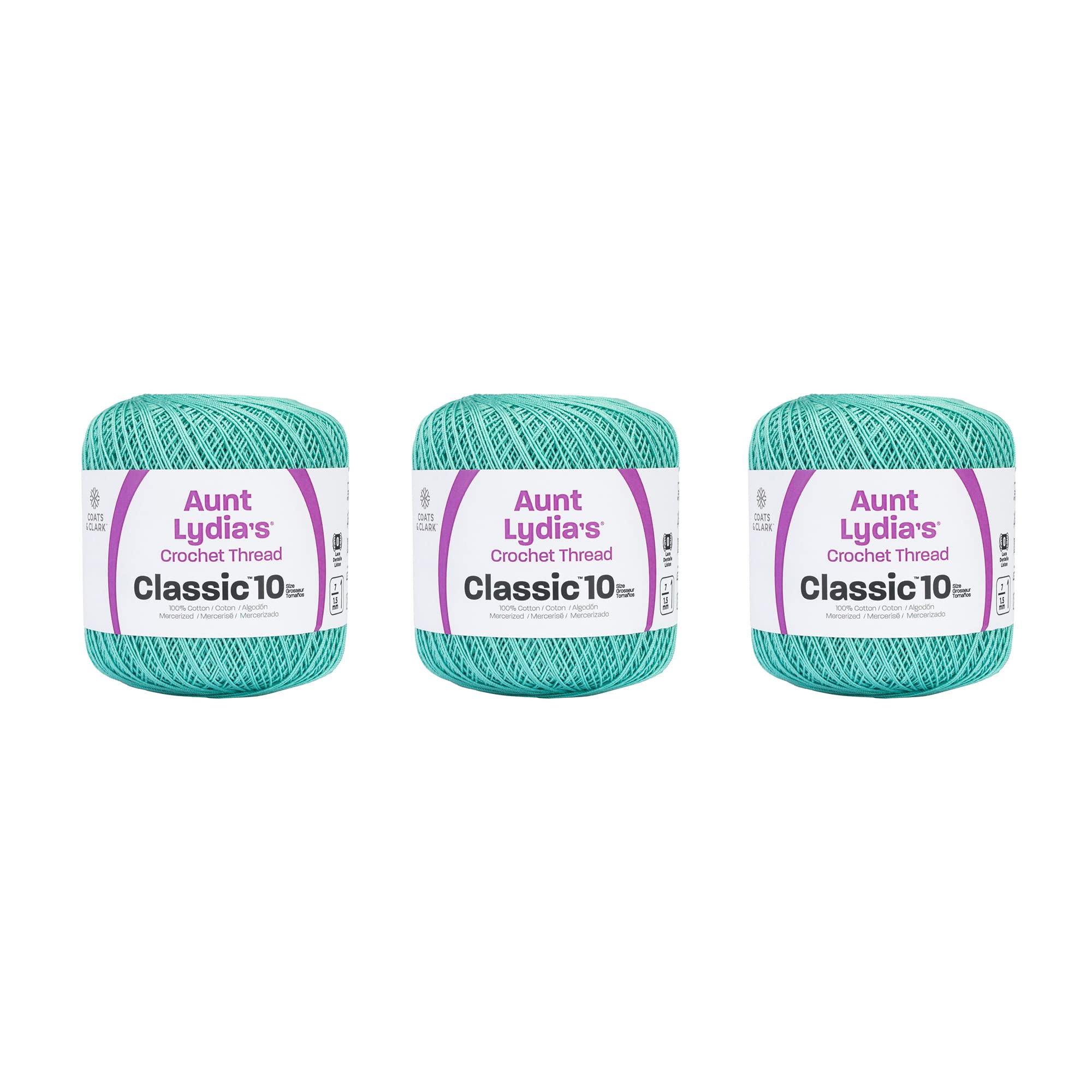 Aunt Lydia Classic Aqua Crochet - 3 Pack of 350y/320m - Cotton - Gauge 10 - Crochet
