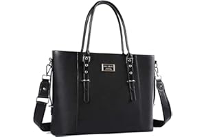 MOSISO PU Leather Laptop Tote Bag for Women (17-17.3 inch),Black