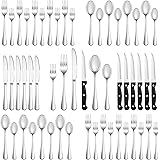 24 Pcs Silverware Set with Steak Knives Service for 4,Stainless Steel Flatware Set,Mirror Polished Cutlery Utensil Set,Home K