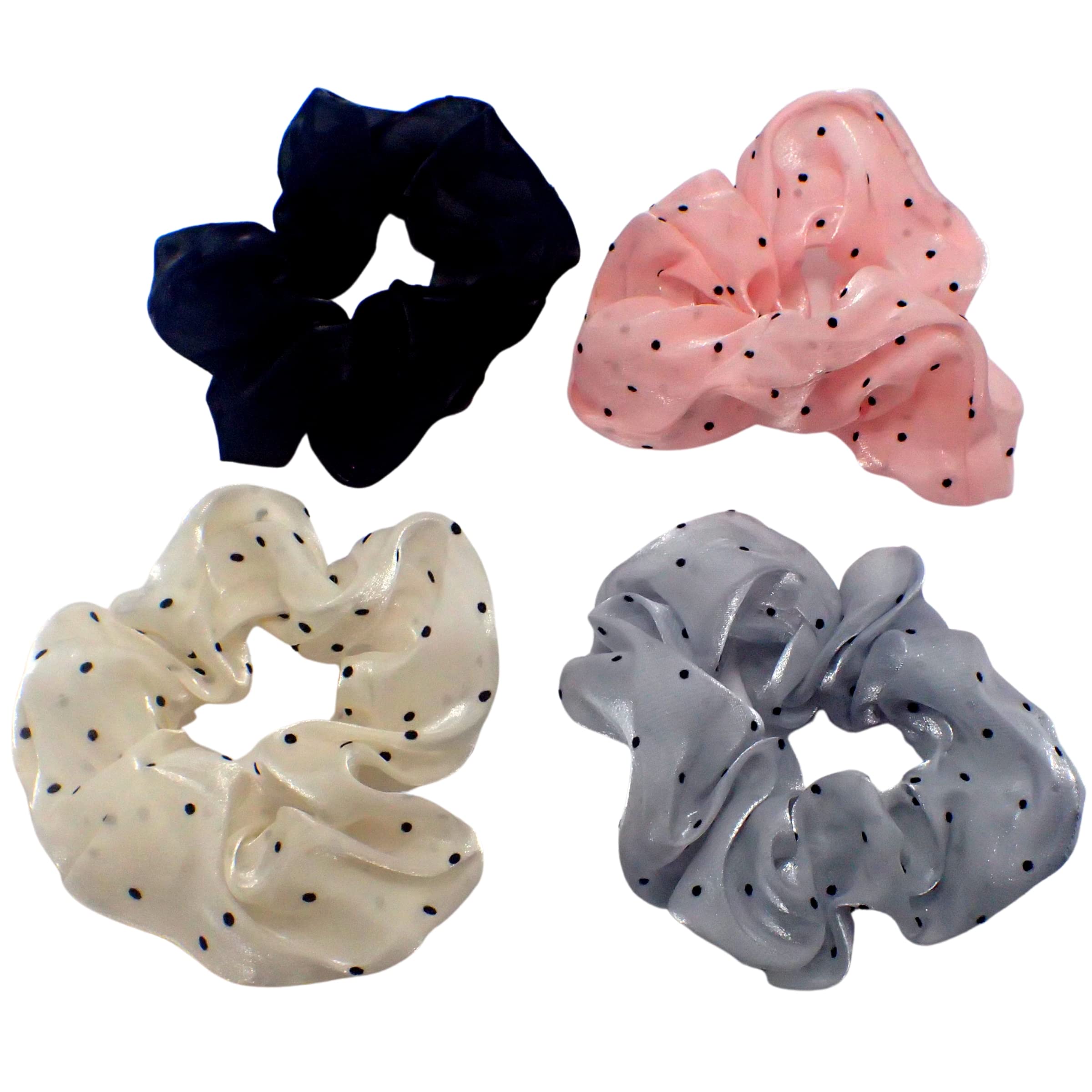 Topkids Accessories 4pc Scrunchies for Girls and Women, Hair bobbles for Women, Hair Ties, Hair Scrunchies, Hair Accessories, Elastic Hair Bands for Women (Organza Polka Dot)