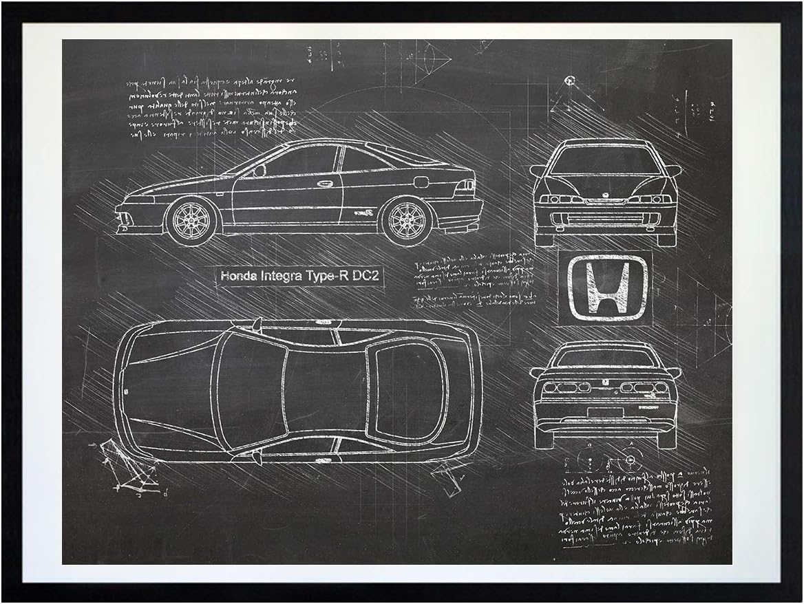 DolanPaperCo #440 Honda Integra Type-R DC2 (1999) Art Print, da Vinci Sketch – Unframed – Multiple Size/Color Options (11x14, Blackboard)
