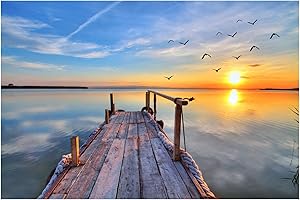 CHENGQISM Jigsaw Puzzles 1000 Pieces for Adults Seaside Dock During Sunset 1000 Piece Puzzle Seagull Flying Sea View Landscape Puzzle 1000 Pieces Pier On Sea Puzzles Seascape Puzzle for Adults Teens
