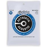 Martin Authentic Acoustic Guitar Strings, Superior Performance Medium 13-56, 80/20 Bronze, 3 Pacl