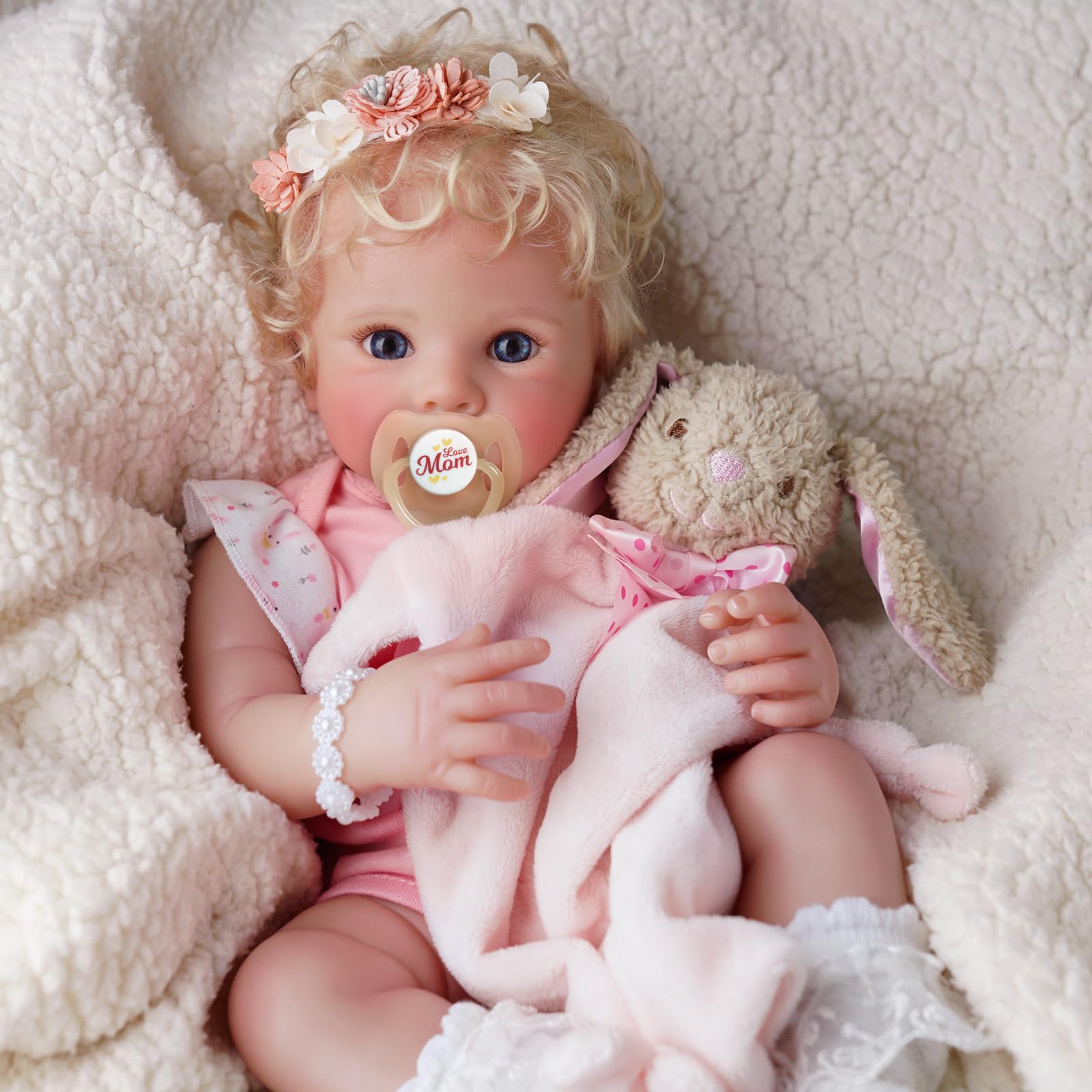 BABESIDE Reborn Baby Dolls Bettie - 17 Inch Soft Body Realistic Baby Doll Girl Lovely Awake Blond Curly Hair Girl Bebe Reborn de Silicona Real Life Baby Dolls with Gift Box for Kids Age 3+ Collectors