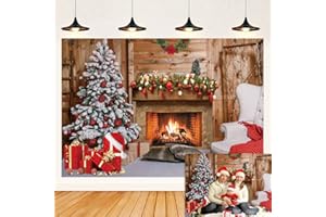 RUYI Christmas Backdrop for Photography 7x5FT Christmas Fireplace Background Merry Christmas Eve Xmas Trees Gifts Family Photo Shooting Props