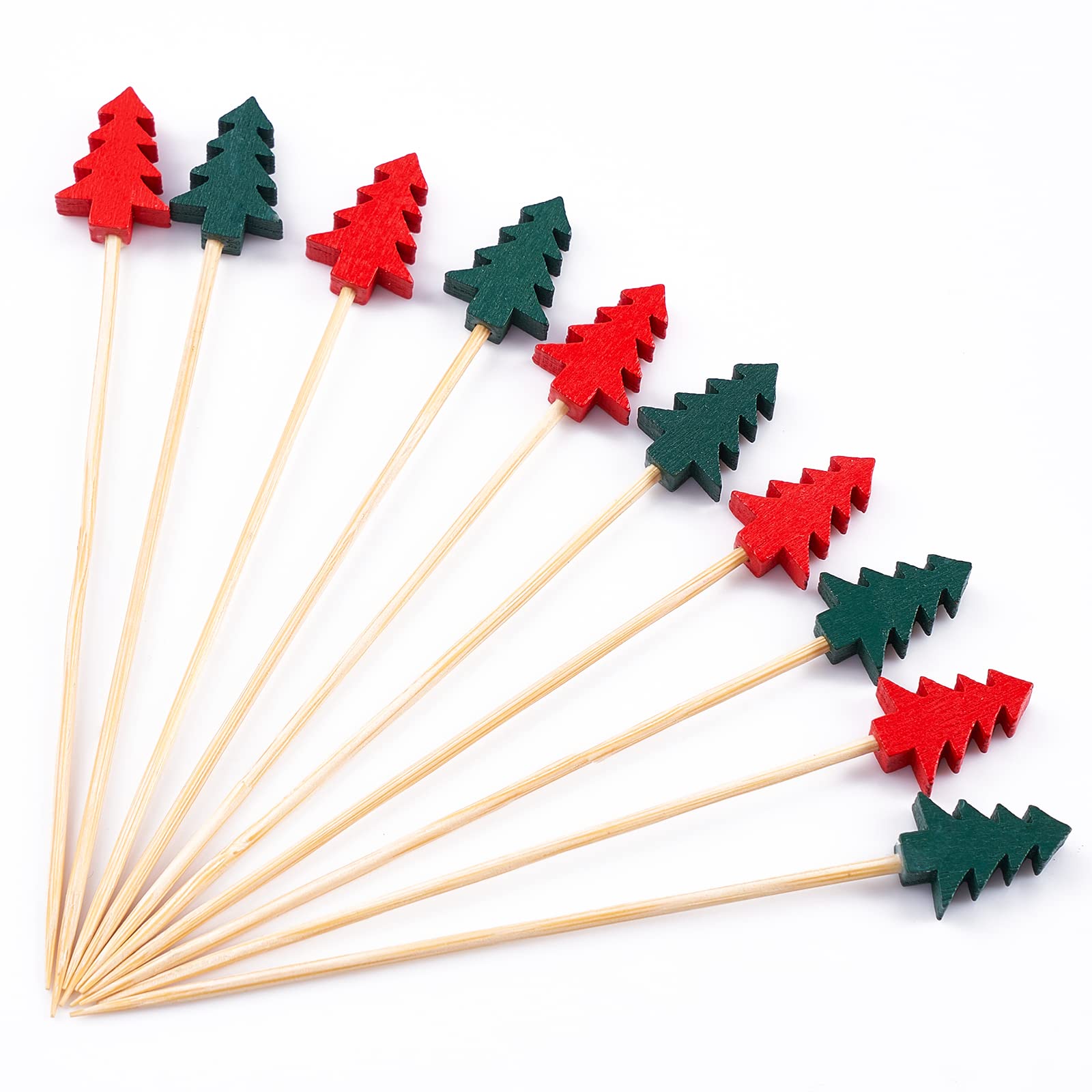 PuTwo Cocktail Sticks, 100 Counts 12 Cm Frilled Cocktail Sticks Party Picks Food Toothpicks Food Picks Cocktail Pick Cocktail Accessories Wooden Cocktail Sticks with Trees for Cocktail,Party