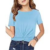 Haloumoning Girls Short Sleeve T Shirts Kids Summer Twist Front Crop Tops Fashion Tees 5-14 Years