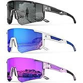 QALLY Polarized Sports Sunglasses for Men, UV400 Protection Mens Sunglasses Wrap Around Sun Glasses for Cycling Running