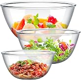 3 Piece Glass Mixing Bowls,High Borosilicate Nesting Bowl (1QT,2.7QT,4.5QT) | Large Salad Bowl Set for Kitchen Food Storage,C