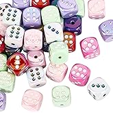 PONABEADIY 1 Box 40PCS Dice Acrylic Cube Beads with Holes UV Plating 3D Iridescent Mixed Color Rainbow Enamel Shiny Plastic Spacer Loose Charms Bead for Jewelry Making Bracelets Necklaces DIY Craft