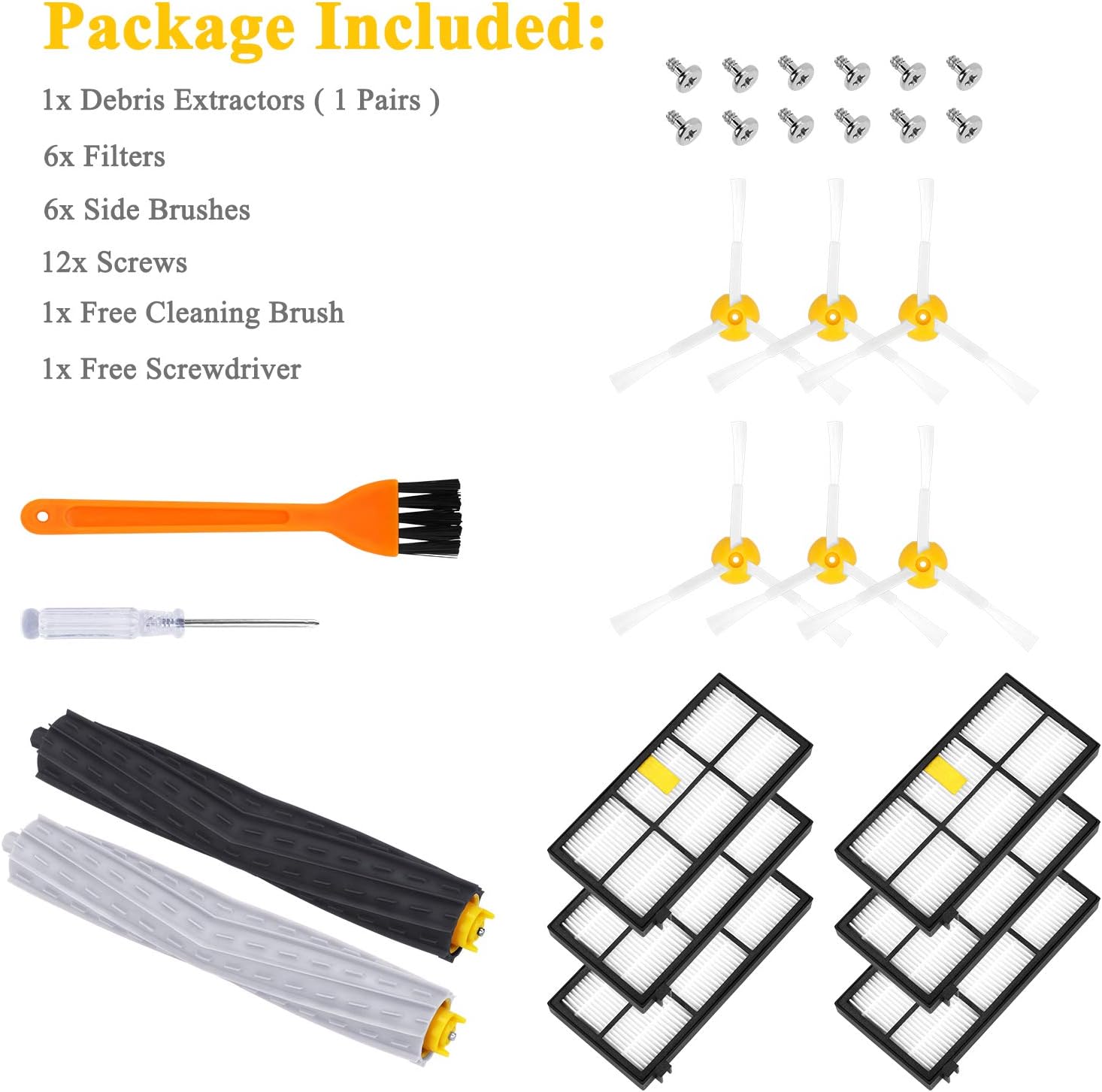 ActFaith Accessories for iRobot Roomba 800 900 Series 850 860 861 866 870 880 890 960 980 Robot Vacuum Cleaner Replacement Parts Include 1 Set Roller & 6 Hepa Filter & 6 Side Brushes -