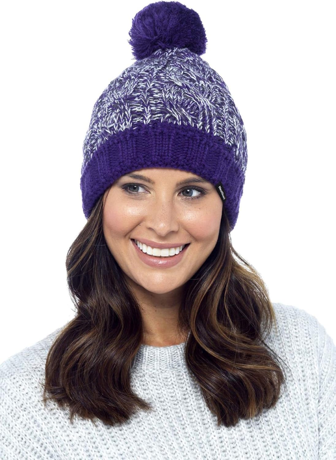HeatGuard Ladies Waterproof & Windproof Cable Knit Bobble Hat Purple