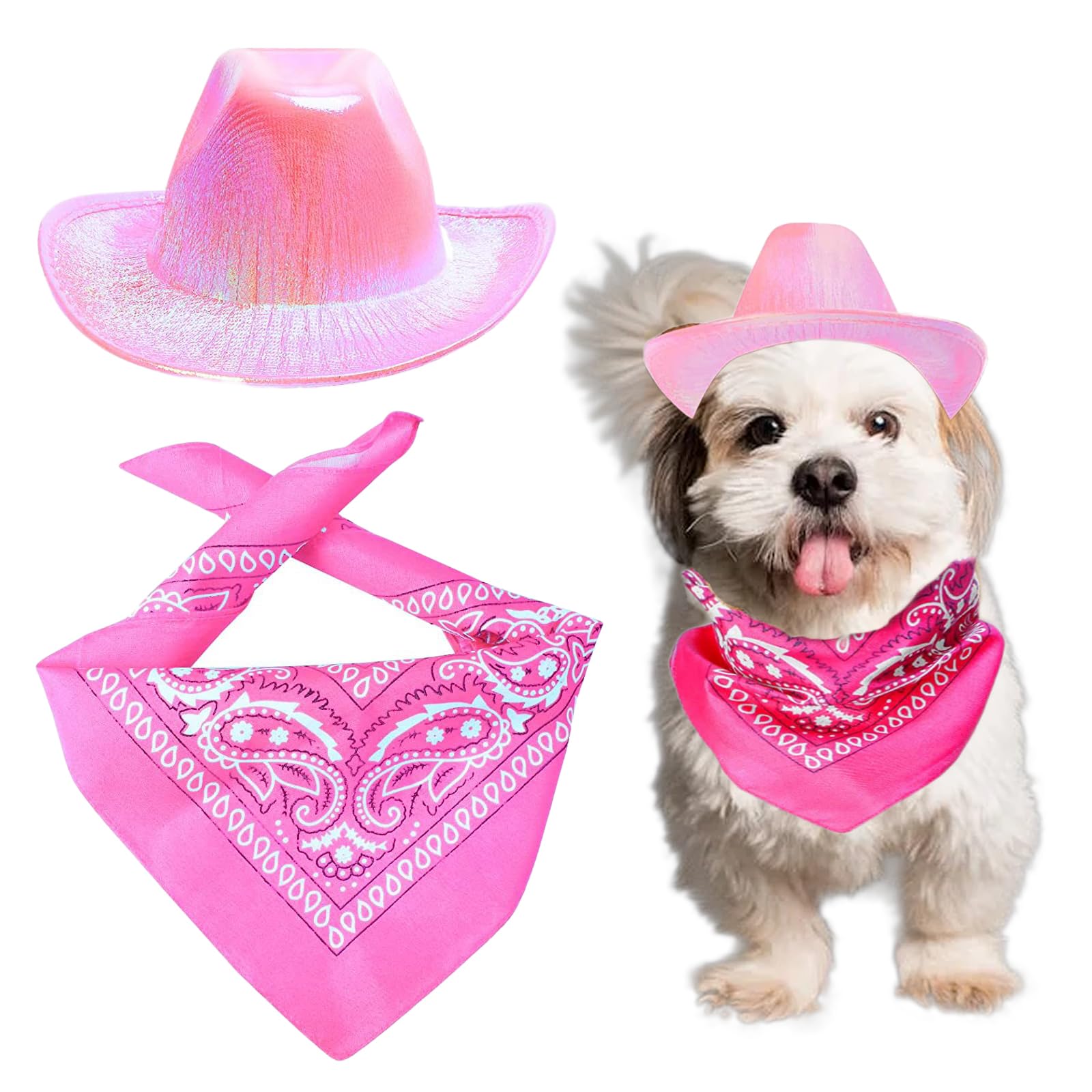 AWOCAN Dog Cowboy Hat Dog CatCostume Bandana West Cowboy Accessories for Pet Metallic Space Shiny Cowboy Hats (Pink)