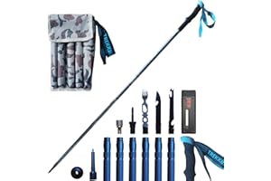 QUIRKTRADE Versatile Trekking Pole with Accessories - Ideal for Hiking with Excellent Foam Grip Lightweight, Durable Tungsten Carbon Tip. Adjustable Length, Collapsible, Internal Storage, Canvas Carry Bag
