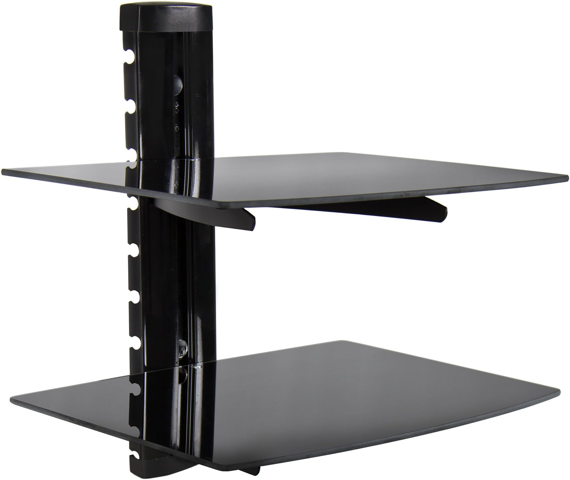 ElvaMunoz 2 Tier Dual Glass Wall Mount Shelf Under TV Bracket Cable DVR/DVD
