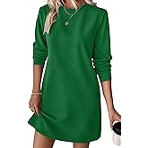 BLENCOT Womens Casual Pullover Sweatshirt Dress Crewneck Long Sleeve Trendy Fall Textured Solid Mini Dresses with Pockets
