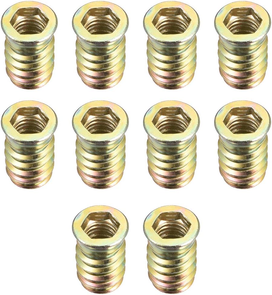 sourcing map Wood Furniture M10x25mm Threaded Insert Nuts Interface Hex Socket Drive 10pcs, M10x25mm-10pcs
