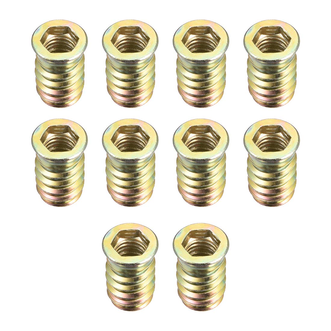 sourcing map Wood Furniture M10x25mm Threaded Insert Nuts Interface Hex Socket Drive 10pcs