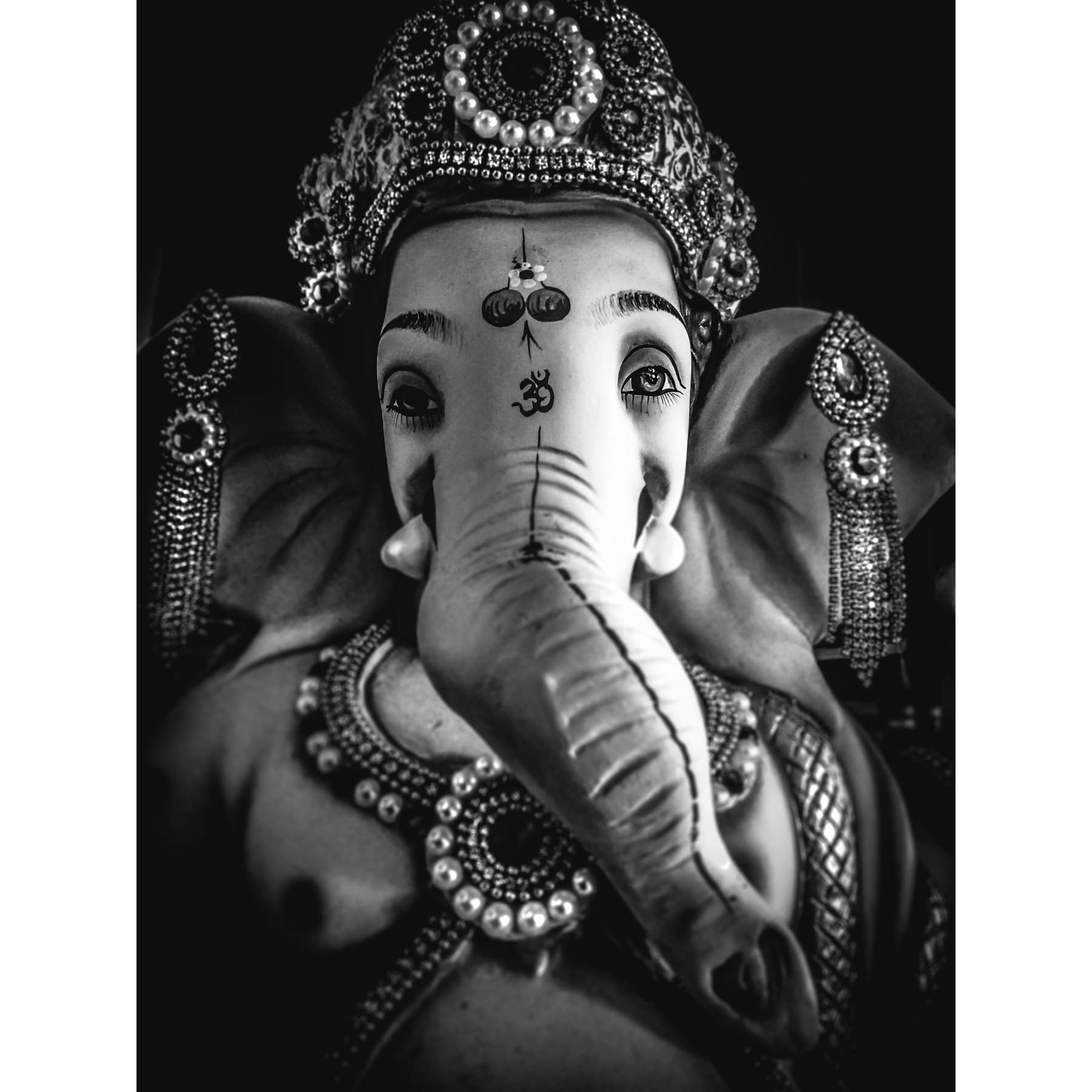 Black And White Ganesh Hindu Large Wall Art Print Canvas Premium Poster