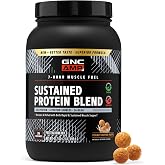 GNC AMP Sustained Protein Blend, Peanut Butter Puffs, 32.59 oz, 28 Servings | Nutrient Dense Blend of Whey and Casein to Support Muscle Strength and Exercise Recovery, Gluten-Free Formula