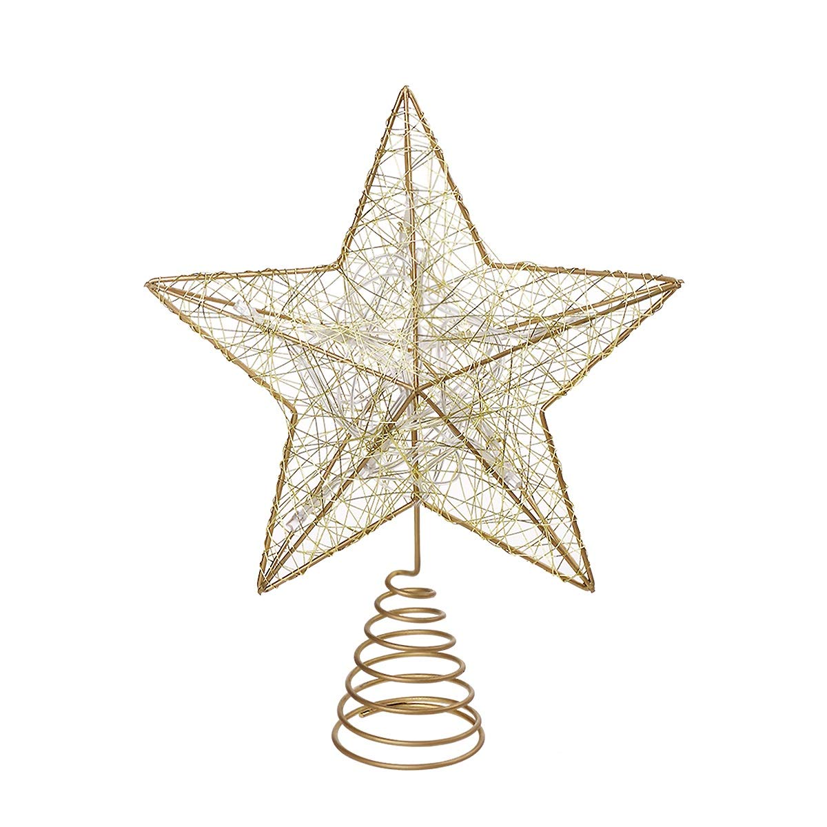 Nicexmas Treetop Star Tree Topper Battery Operated LED Christmas Tree Decoration (Gold)