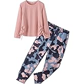 Yekaty Girls' Clothing Sets Ribbed Knit Long Sleeve Shirts and Camo Pants Girls Clothes 2 Piece Fall Outfits