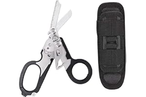 Marsrut 6 in 1 Emergency Response Shears with Strap Cutter and Glass Breaker Black With MOLLE Compatible Holster