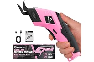 Sakerplus Cordless Electric Scissors, Fabric Scissors, Powerful Pinking Shears, Rechargeable Cardboard Cutter, Craft Scissor for Carpet Fabric Cardboard Leather Felt Cutting(Pink,1 Blade)