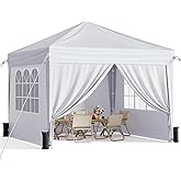 Vinabilia 10x10 Pop Up Canopy with Sidewalls, Instant Portable Canopy Tent with Carry Bag for Commercial Events, Camping, Parties - White