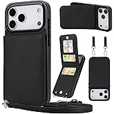 HOGGU Compatible for iPhone 17 Pro Case Wallet with Crossbody Strap, 4 Card Holder [RFID Blocking], Flip Vegan Leather Protective Shockproof Slim Wallet Phone Case for Women Girls, Black