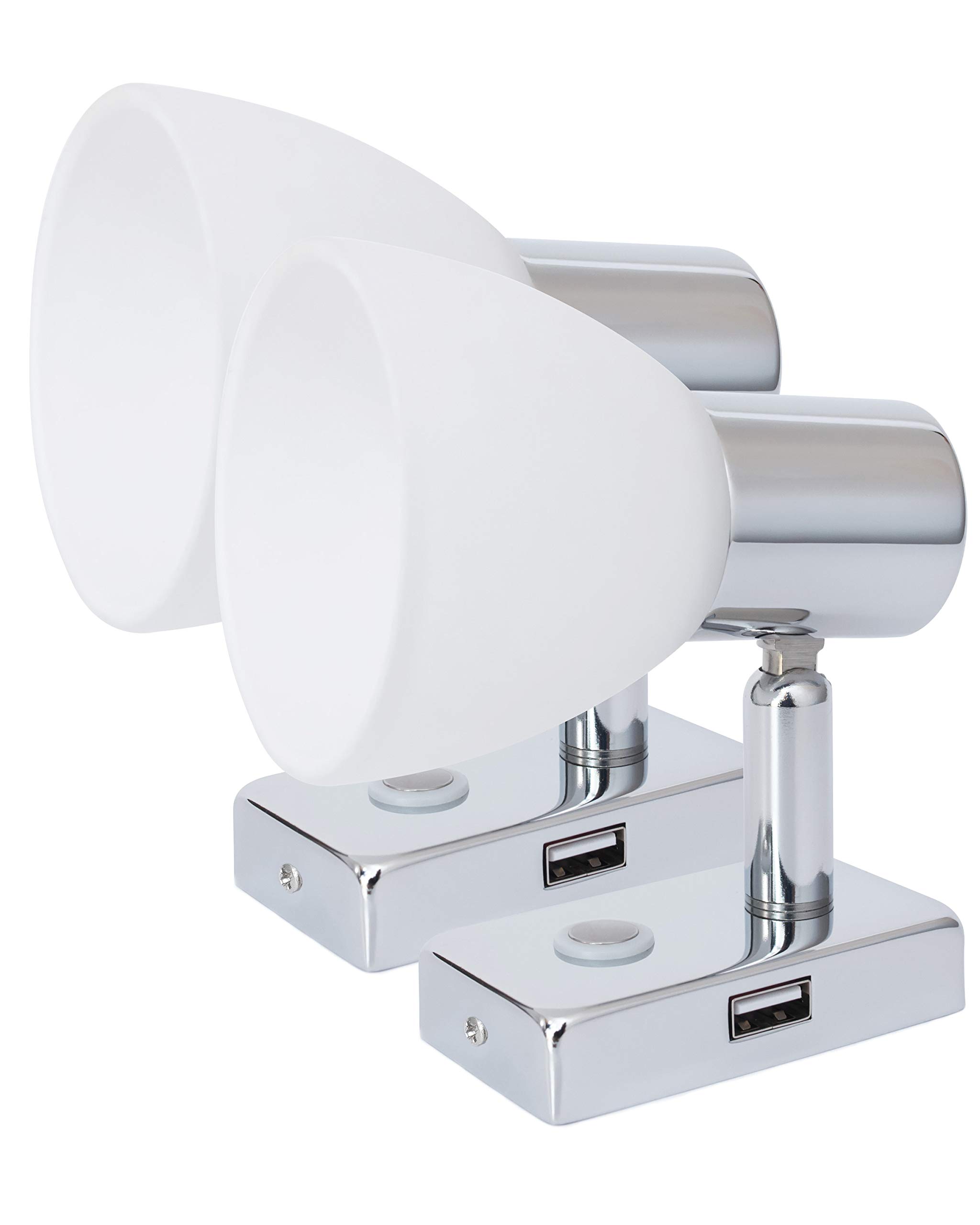 lighteu, 2X 12V 3W D1 USB Ceiling/Wall Spotlight, Chrome Finish, Reading Light Turn and Swivel with Touch Switch Dimmable Warm White/Blue Light for Yacht, Caravan, RV — image 1