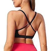 Mustcan Women's Scoop Neck Padded Sports Bra Criss Cross Back Yoga Bra Fitness Workout Crop Tank Bra, Black
