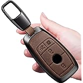 Key Fob Cover Lether Key Case Shell Full Protection Compatible for A C E S G CLA CLS CLK GLC ML GLE GLS SL SLR AMG Smart Button Keys Case Protector(Brown)