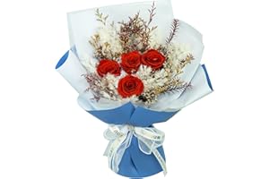 Glamour Boutique Preserved Flowers Bouquet - Forever Flowers Roses in a Box with Hydrangeas & More, Gift Ready for Anniversary, Birthday, Valentine's Day, Mother's Day, Long-Lasting 1-3 Years - Orange