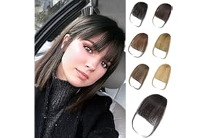 GHDXIWEYU 100% Human Hair Brown Black Clip in Bangs,Women Air Thinning Curtain Flat Natural Curved Wispy Faux fake Bangs