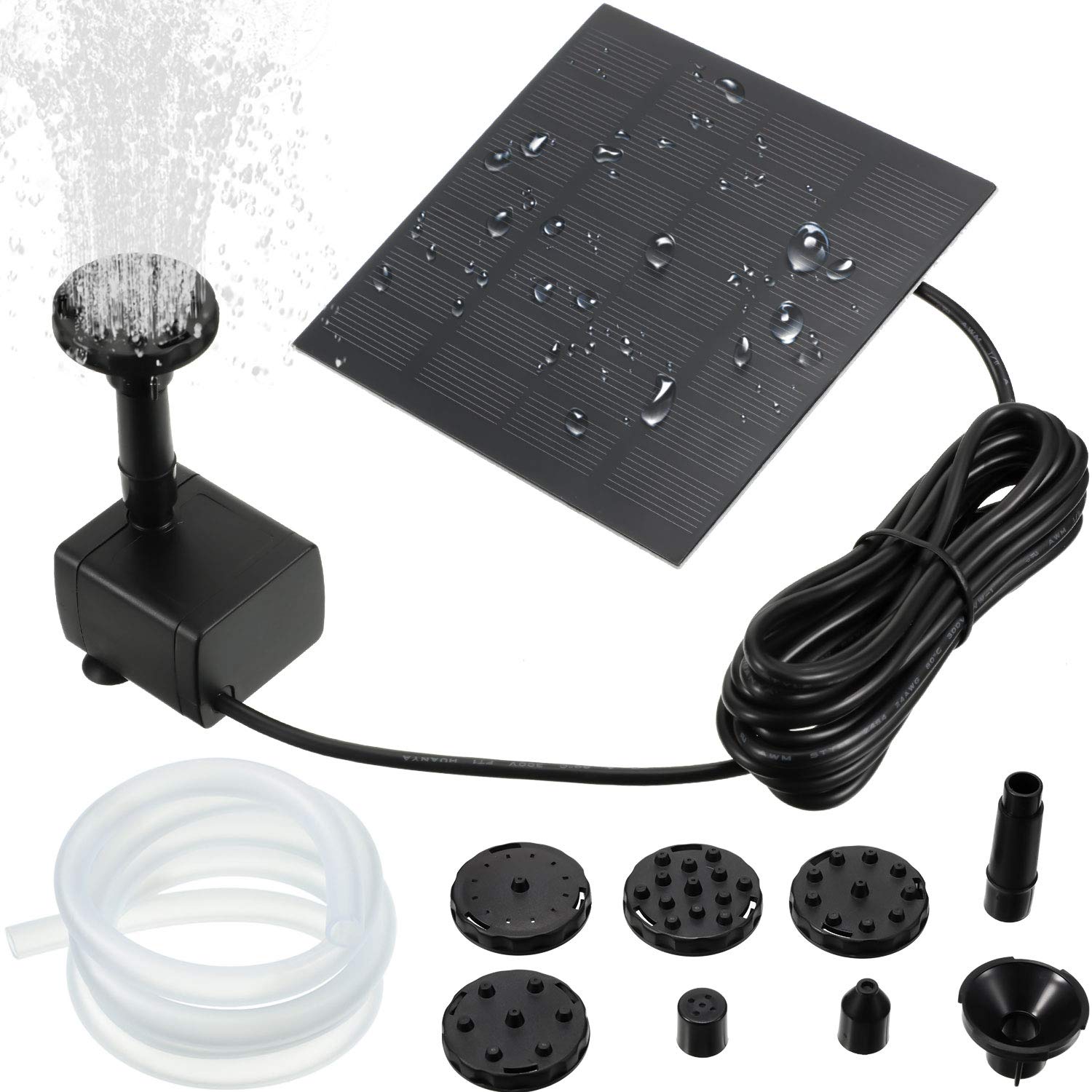 Mudder Solar Fountain Pump 1.5W 200L/H Solar Powered Panel Water Pump Garden Floating Pump with 6 Nozzles, Silicone Clear Tubing for Garden, Pool, Pond, Aquarium, Fountain Supplies