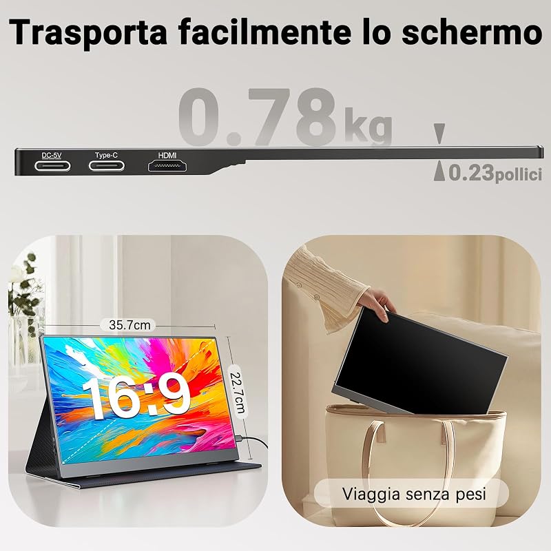 Monitor Portatile 15,6 Pollici IPS, FHD 1080P 100% sRGB